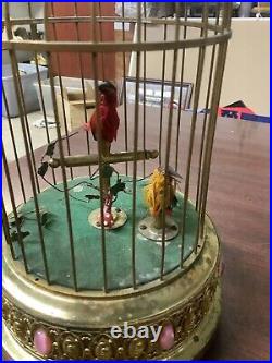 Vintage Bronze West German Music Box, Bird Cage with Animated Singing Birds Vintage Bronze West German Music Box, Bird Cage with Animated Singing Birds