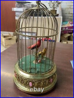 Vintage Bronze West German Music Box, Bird Cage with Animated Singing Birds Vintage Bronze West German Music Box, Bird Cage with Animated Singing Birds