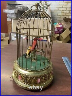 Vintage Bronze West German Music Box, Bird Cage with Animated Singing Birds Vintage Bronze West German Music Box, Bird Cage with Animated Singing Birds