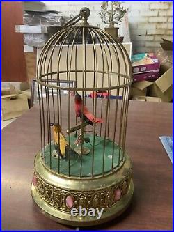 Vintage Bronze West German Music Box, Bird Cage with Animated Singing Birds Vintage Bronze West German Music Box, Bird Cage with Animated Singing Birds