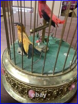 Vintage Bronze West German Music Box, Bird Cage with Animated Singing Birds Vintage Bronze West German Music Box, Bird Cage with Animated Singing Birds