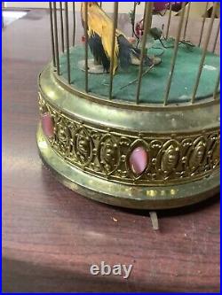 Vintage Bronze West German Music Box, Bird Cage with Animated Singing Birds Vintage Bronze West German Music Box, Bird Cage with Animated Singing Birds