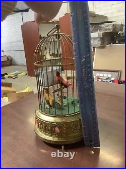 Vintage Bronze West German Music Box, Bird Cage with Animated Singing Birds Vintage Bronze West German Music Box, Bird Cage with Animated Singing Birds
