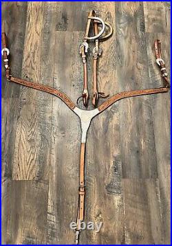 Vintage Circle Y German Silver Tooled Show Tack Set Headstall Breast Collar