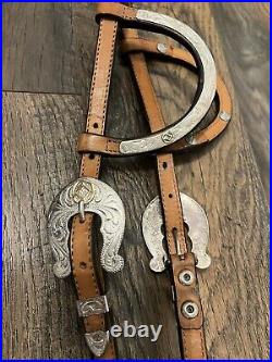 Vintage Circle Y German Silver Tooled Show Tack Set Headstall Breast Collar