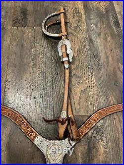 Vintage Circle Y German Silver Tooled Show Tack Set Headstall Breast Collar