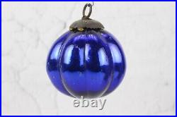 Vintage Cobalt Blue Pumpkin Shape German Kugel Christmas Ornament