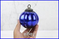 Vintage Cobalt Blue Pumpkin Shape German Kugel Christmas Ornament