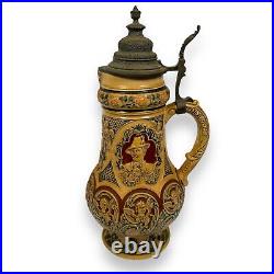 Vintage Dumler & Breiden 353 German Beer Stein Tyrolean Heads Pewter Lid Antique Vintage Dumler & Breiden 353 German Beer Stein Tyrolean Heads Pewter Lid Antique