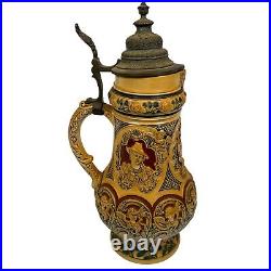 Vintage Dumler & Breiden 353 German Beer Stein Tyrolean Heads Pewter Lid Antique Vintage Dumler & Breiden 353 German Beer Stein Tyrolean Heads Pewter Lid Antique