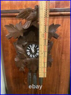 Vintage GERMAN MUSICAL Cuckoo Clock w Maple Leaf Flying Bird TopperREAD