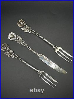 Vintage German 835 Silver Hildesheim Rose Cake Forks & Butter Knife Set, 3-Piece Vintage German 835 Silver Hildesheim Rose Cake Forks & Butter Knife Set, 3-Piece