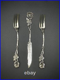 Vintage German 835 Silver Hildesheim Rose Cake Forks & Butter Knife Set, 3-Piece Vintage German 835 Silver Hildesheim Rose Cake Forks & Butter Knife Set, 3-Piece