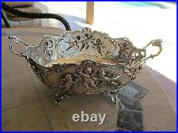 Vintage German 930 Sterling Silver & Cherubs Repousse Footed Oval Centerpiece