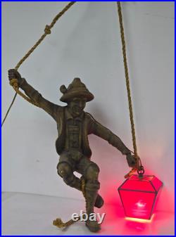 Vintage German Black Forest Hand Carved Mountain Climber with Lantern Hanging Lamp Vintage German Black Forest Hand Carved Mountain Climber with Lantern Hanging Lamp
