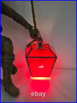 Vintage German Black Forest Hand Carved Mountain Climber with Lantern Hanging Lamp Vintage German Black Forest Hand Carved Mountain Climber with Lantern Hanging Lamp