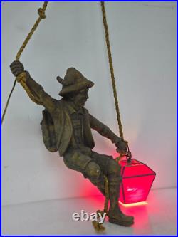 Vintage German Black Forest Hand Carved Mountain Climber with Lantern Hanging Lamp Vintage German Black Forest Hand Carved Mountain Climber with Lantern Hanging Lamp