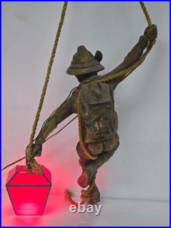 Vintage German Black Forest Hand Carved Mountain Climber with Lantern Hanging Lamp Vintage German Black Forest Hand Carved Mountain Climber with Lantern Hanging Lamp