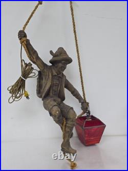 Vintage German Black Forest Hand Carved Mountain Climber with Lantern Hanging Lamp Vintage German Black Forest Hand Carved Mountain Climber with Lantern Hanging Lamp