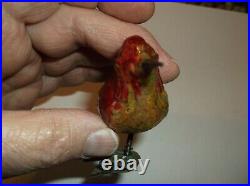 Vintage German Blown Glass Bird On A Clip Christmas Ornament Red Gold Look