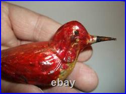 Vintage German Blown Glass Bird On A Clip Christmas Ornament Red Gold Look