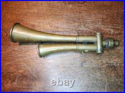 Vintage German Brass Dual Trumpet Horn Squeeze Bulb SIGNAL Horn 824 Antique