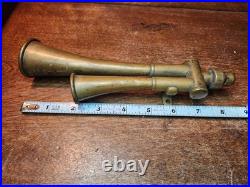 Vintage German Brass Dual Trumpet Horn Squeeze Bulb SIGNAL Horn 824 Antique