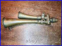 Vintage German Brass Dual Trumpet Horn Squeeze Bulb SIGNAL Horn 824 Antique