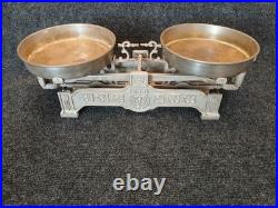 Vintage German Cast Iron Roberval Balance Scale with 2 Brass Plated Pans/Trays