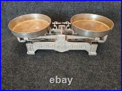 Vintage German Cast Iron Roberval Balance Scale with 2 Brass Plated Pans/Trays