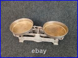 Vintage German Cast Iron Roberval Balance Scale with 2 Brass Plated Pans/Trays