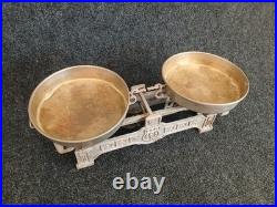 Vintage German Cast Iron Roberval Balance Scale with 2 Brass Plated Pans/Trays