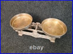 Vintage German Cast Iron Roberval Balance Scale with 2 Brass Plated Pans/Trays