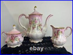 Vintage German Coffee Pot Creamer Sugar Bowl Pink Gold Handpainted Super Rare Vintage German Coffee Pot Creamer Sugar Bowl Pink Gold Handpainted Super Rare