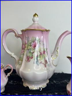 Vintage German Coffee Pot Creamer Sugar Bowl Pink Gold Handpainted Super Rare Vintage German Coffee Pot Creamer Sugar Bowl Pink Gold Handpainted Super Rare