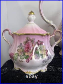 Vintage German Coffee Pot Creamer Sugar Bowl Pink Gold Handpainted Super Rare Vintage German Coffee Pot Creamer Sugar Bowl Pink Gold Handpainted Super Rare