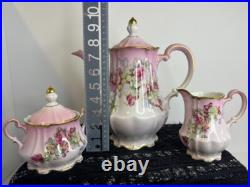 Vintage German Coffee Pot Creamer Sugar Bowl Pink Gold Handpainted Super Rare Vintage German Coffee Pot Creamer Sugar Bowl Pink Gold Handpainted Super Rare
