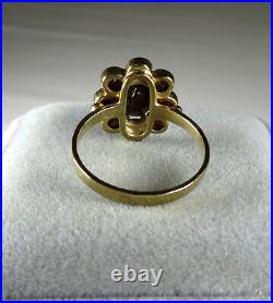Vintage German Estate Ring 333 8k Gold Garnet Rose Cut Halo Bohemia sz 8.25