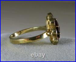 Vintage German Estate Ring 333 8k Gold Garnet Rose Cut Halo Bohemia sz 8.25