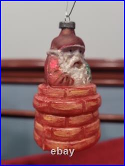 Vintage German Glass Santa in a Round Chimney Christmas Ornament OP-R3