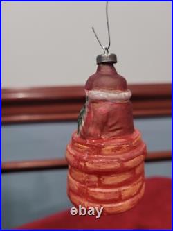 Vintage German Glass Santa in a Round Chimney Christmas Ornament OP-R3