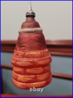 Vintage German Glass Santa in a Round Chimney Christmas Ornament OP-R3