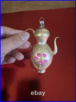 Vintage German Hand Blown Teapot, Christmas Ornament 1950s