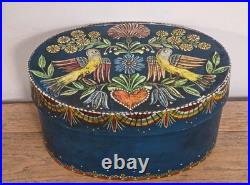 Vintage German Hand Painted Bentwood Brides Box Oval Folk Art Brautschachtel