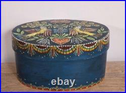 Vintage German Hand Painted Bentwood Brides Box Oval Folk Art Brautschachtel