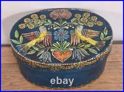 Vintage German Hand Painted Bentwood Brides Box Oval Folk Art Brautschachtel