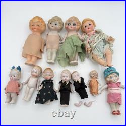 Vintage German Hertwig 161 & Japan All Bisque Doll Lot 11 Jointed Dolls With Arms