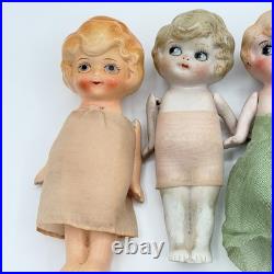 Vintage German Hertwig 161 & Japan All Bisque Doll Lot 11 Jointed Dolls With Arms