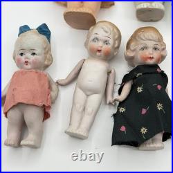 Vintage German Hertwig 161 & Japan All Bisque Doll Lot 11 Jointed Dolls With Arms