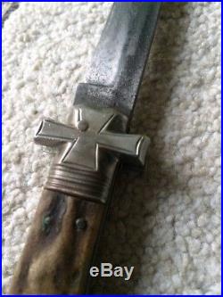 Vintage German Knife J. S. Holler & Co. PRE 1903 Antique Cross Guard Stag Knife
